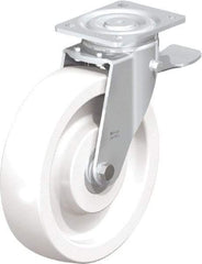 Blickle - 10" Diam x 2-9/16" Wide x 11-39/64" OAH Top Plate Mount Swivel Caster with Brake - Impact-Resistant Nylon, 1,980 Lb Capacity, Ball Bearing, 5-1/2 x 4-3/8" Plate - Americas Industrial Supply
