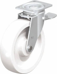 Blickle - 10" Diam x 2-9/16" Wide x 11-39/64" OAH Top Plate Mount Swivel Caster with Brake - Impact-Resistant Nylon, 1,980 Lb Capacity, Plain Bore Bearing, 5-1/2 x 4-3/8" Plate - Americas Industrial Supply