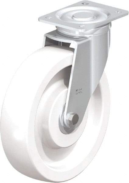 Blickle - 10" Diam x 2-9/16" Wide x 11-39/64" OAH Top Plate Mount Swivel Caster - Impact-Resistant Nylon, 1,980 Lb Capacity, Ball Bearing, 5-1/2 x 4-3/8" Plate - Americas Industrial Supply