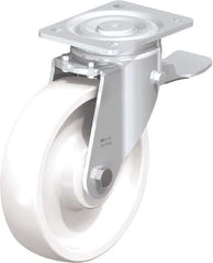 Blickle - 8" Diam x 1-31/32" Wide x 9-41/64" OAH Top Plate Mount Swivel Caster with Brake - Impact-Resistant Nylon, 1,980 Lb Capacity, Ball Bearing, 5-1/2 x 4-3/8" Plate - Americas Industrial Supply