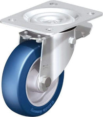 Blickle - 5" Diam x 1-37/64" Wide x 6-7/64" OAH Top Plate Mount Swivel Caster with Brake - Polyurethane-Elastomer Blickle Besthane, 770 Lb Capacity, Ball Bearing, 5-1/2 x 4-3/8" Plate - Americas Industrial Supply