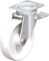 Blickle - 8" Diam x 1-31/32" Wide x 9-41/64" OAH Top Plate Mount Swivel Caster with Brake - Impact-Resistant Nylon, 1,980 Lb Capacity, Plain Bore Bearing, 5-1/2 x 4-3/8" Plate - Americas Industrial Supply