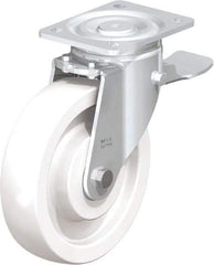 Blickle - 8" Diam x 1-31/32" Wide x 9-41/64" OAH Top Plate Mount Swivel Caster with Brake - Impact-Resistant Nylon, 1,980 Lb Capacity, Ball Bearing, 5-1/2 x 4-3/8" Plate - Americas Industrial Supply