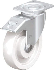 Blickle - 8" Diam x 1-31/32" Wide x 9-41/64" OAH Top Plate Mount Swivel Caster with Brake - Impact-Resistant Nylon, 1,980 Lb Capacity, Ball Bearing, 5-1/2 x 4-3/8" Plate - Americas Industrial Supply
