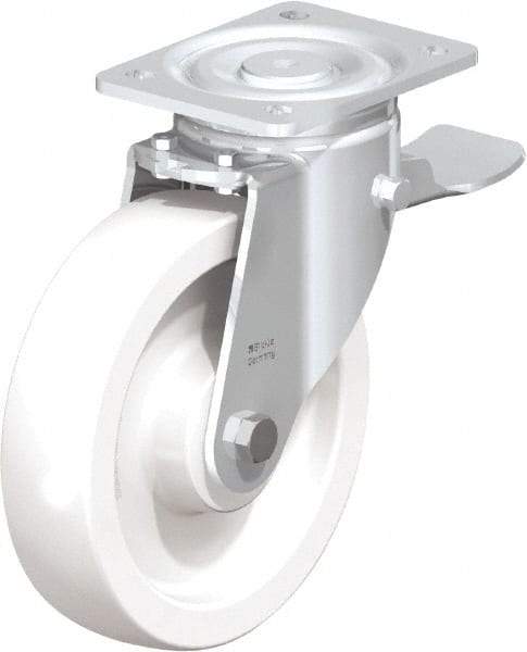 Blickle - 8" Diam x 1-31/32" Wide x 9-41/64" OAH Top Plate Mount Swivel Caster with Brake - Impact-Resistant Nylon, 1,980 Lb Capacity, Plain Bore Bearing, 5-1/2 x 4-3/8" Plate - Americas Industrial Supply