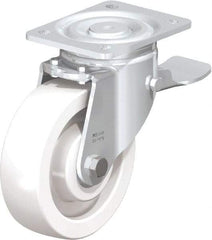 Blickle - 6-1/2" Diam x 1-31/32" Wide x 7-3/4" OAH Top Plate Mount Swivel Caster with Brake - Impact-Resistant Nylon, 1,870 Lb Capacity, Ball Bearing, 5-1/2 x 4-3/8" Plate - Americas Industrial Supply