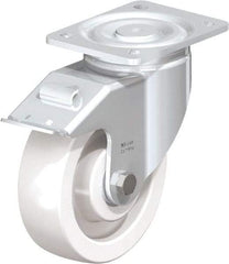 Blickle - 6-1/2" Diam x 1-31/32" Wide x 7-3/4" OAH Top Plate Mount Swivel Caster with Brake - Impact-Resistant Nylon, 1,870 Lb Capacity, Ball Bearing, 5-1/2 x 4-3/8" Plate - Americas Industrial Supply