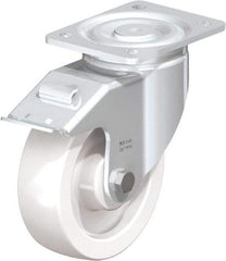 Blickle - 6-1/2" Diam x 1-31/32" Wide x 7-3/4" OAH Top Plate Mount Swivel Caster with Brake - Impact-Resistant Nylon, 1,870 Lb Capacity, Plain Bore Bearing, 5-1/2 x 4-3/8" Plate - Americas Industrial Supply