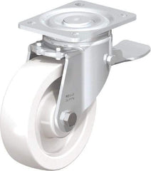 Blickle - 6-1/2" Diam x 1-31/32" Wide x 7-3/4" OAH Top Plate Mount Swivel Caster with Brake - Impact-Resistant Nylon, 1,870 Lb Capacity, Plain Bore Bearing, 5-1/2 x 4-3/8" Plate - Americas Industrial Supply