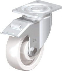 Blickle - 6" Diam x 1-31/32" Wide x 7-3/4" OAH Top Plate Mount Swivel Caster with Brake - Impact-Resistant Nylon, 1,760 Lb Capacity, Ball Bearing, 5-1/2 x 4-3/8" Plate - Americas Industrial Supply