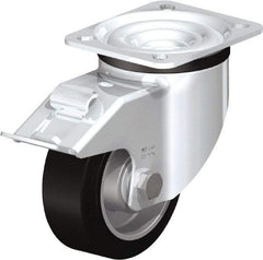 Blickle - 4" Diam x 1-37/64" Wide x 5-7/64" OAH Top Plate Mount Swivel Caster with Brake - Solid Rubber, 440 Lb Capacity, Ball Bearing, 3-15/16 x 3-3/8" Plate - Americas Industrial Supply