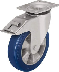 Blickle - 6-1/2" Diam x 1-31/32" Wide x 7-61/64" OAH Top Plate Mount Swivel Caster with Brake - Polyurethane-Elastomer Blickle Besthane, 1,210 Lb Capacity, Ball Bearing, 5-1/2 x 4-3/8" Plate - Americas Industrial Supply