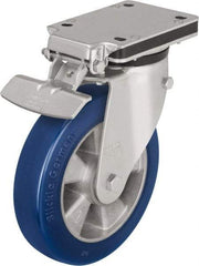 Blickle - 6-1/2" Diam x 1-31/32" Wide x 5-25/32" OAH Top Plate Mount Swivel Caster with Brake - Polyurethane-Elastomer Blickle Besthane, 1,210 Lb Capacity, Ball Bearing, 5-1/2 x 4-3/8" Plate - Americas Industrial Supply