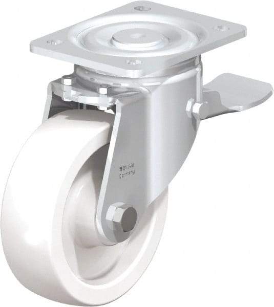 Blickle - 6" Diam x 1-31/32" Wide x 7-3/4" OAH Top Plate Mount Swivel Caster with Brake - Impact-Resistant Nylon, 1,760 Lb Capacity, Plain Bore Bearing, 5-1/2 x 4-3/8" Plate - Americas Industrial Supply