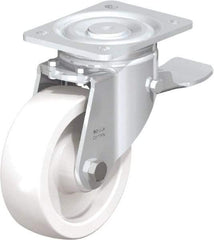 Blickle - 6" Diam x 1-31/32" Wide x 7-3/4" OAH Top Plate Mount Swivel Caster with Brake - Impact-Resistant Nylon, 1,760 Lb Capacity, Plain Bore Bearing, 5-1/2 x 4-3/8" Plate - Americas Industrial Supply