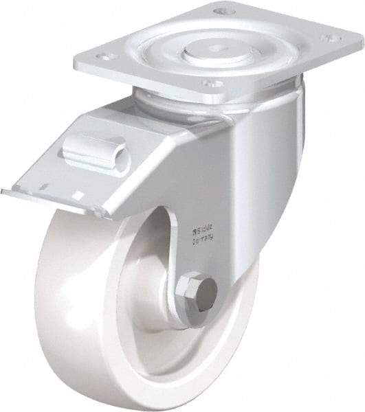 Blickle - 6" Diam x 1-31/32" Wide x 7-3/4" OAH Top Plate Mount Swivel Caster with Brake - Impact-Resistant Nylon, 1,760 Lb Capacity, Plain Bore Bearing, 5-1/2 x 4-3/8" Plate - Americas Industrial Supply