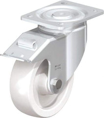 Blickle - 6" Diam x 1-31/32" Wide x 7-3/4" OAH Top Plate Mount Swivel Caster with Brake - Impact-Resistant Nylon, 1,760 Lb Capacity, Plain Bore Bearing, 5-1/2 x 4-3/8" Plate - Americas Industrial Supply