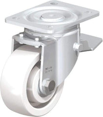 Blickle - 5" Diam x 1-31/32" Wide x 6-11/16" OAH Top Plate Mount Swivel Caster with Brake - Impact-Resistant Nylon, 1,650 Lb Capacity, Ball Bearing, 5-1/2 x 4-3/8" Plate - Americas Industrial Supply