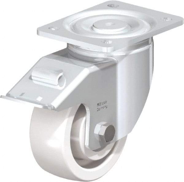 Blickle - 5" Diam x 1-31/32" Wide x 6-11/16" OAH Top Plate Mount Swivel Caster with Brake - Impact-Resistant Nylon, 1,650 Lb Capacity, Ball Bearing, 5-1/2 x 4-3/8" Plate - Americas Industrial Supply