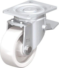 Blickle - 5" Diam x 1-31/32" Wide x 6-11/16" OAH Top Plate Mount Swivel Caster with Brake - Impact-Resistant Nylon, 1,650 Lb Capacity, Plain Bore Bearing, 5-1/2 x 4-3/8" Plate - Americas Industrial Supply