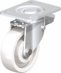 Blickle - 5" Diam x 1-29/64" Wide x 6-1/2" OAH Top Plate Mount Swivel Caster with Brake - Impact-Resistant Nylon, 1,540 Lb Capacity, Ball Bearing, 5-1/2 x 4-3/8" Plate - Americas Industrial Supply