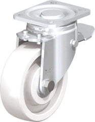 Blickle - 5" Diam x 1-29/64" Wide x 6-1/2" OAH Top Plate Mount Swivel Caster with Brake - Impact-Resistant Nylon, 1,540 Lb Capacity, Ball Bearing, 3-15/16 x 3-3/8" Plate - Americas Industrial Supply