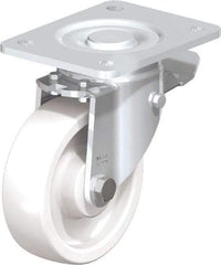 Blickle - 5" Diam x 1-29/64" Wide x 6-1/2" OAH Top Plate Mount Swivel Caster with Brake - Impact-Resistant Nylon, 1,540 Lb Capacity, Plain Bore Bearing, 5-1/2 x 4-3/8" Plate - Americas Industrial Supply