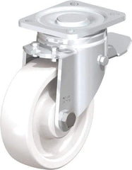 Blickle - 5" Diam x 1-29/64" Wide x 6-1/2" OAH Top Plate Mount Swivel Caster with Brake - Impact-Resistant Nylon, 1,540 Lb Capacity, Plain Bore Bearing, 3-15/16 x 3-3/8" Plate - Americas Industrial Supply