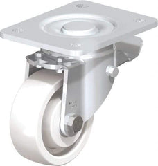 Blickle - 4" Diam x 1-29/64" Wide x 6-1/2" OAH Top Plate Mount Swivel Caster with Brake - Impact-Resistant Nylon, 1,100 Lb Capacity, Ball Bearing, 5-1/2 x 4-3/8" Plate - Americas Industrial Supply