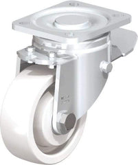 Blickle - 4" Diam x 1-29/64" Wide x 5-33/64" OAH Top Plate Mount Swivel Caster with Brake - Impact-Resistant Nylon, 1,100 Lb Capacity, Ball Bearing, 3-15/16 x 3-3/8" Plate - Americas Industrial Supply