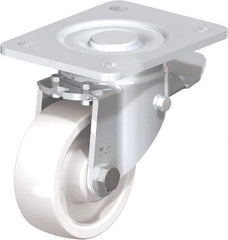 Blickle - 4" Diam x 1-29/64" Wide x 5-33/64" OAH Top Plate Mount Swivel Caster with Brake - Impact-Resistant Nylon, 1,100 Lb Capacity, Plain Bore Bearing, 5-1/2 x 4-3/8" Plate - Americas Industrial Supply