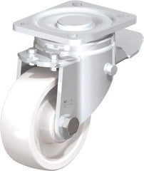 Blickle - 4" Diam x 1-29/64" Wide x 5-33/64" OAH Top Plate Mount Swivel Caster with Brake - Impact-Resistant Nylon, 1,100 Lb Capacity, Plain Bore Bearing, 3-15/16 x 3-3/8" Plate - Americas Industrial Supply