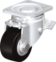 Blickle - 3" Diam x 1-49/64" Wide x 4-23/32" OAH Top Plate Mount Swivel Caster with Brake - Solid Rubber, 440 Lb Capacity, Ball Bearing, 3-15/16 x 3-3/8" Plate - Americas Industrial Supply