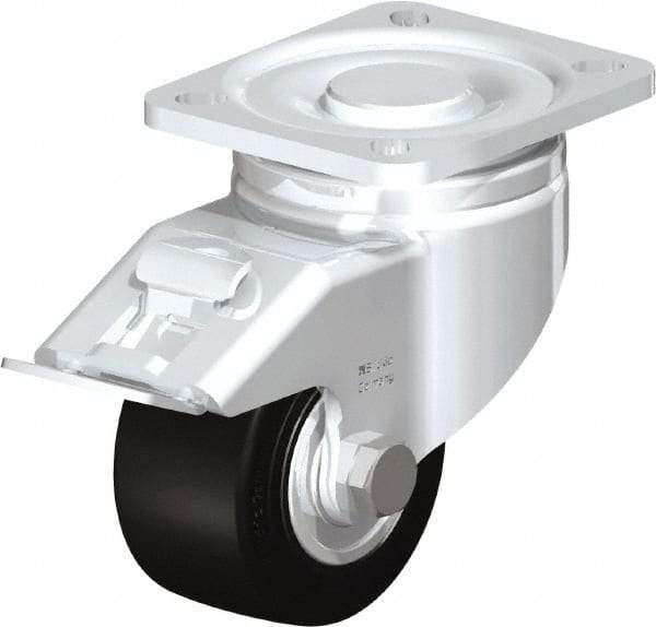 Blickle - 3" Diam x 1-49/64" Wide x 4-23/32" OAH Top Plate Mount Swivel Caster with Brake - Solid Rubber, 440 Lb Capacity, Ball Bearing, 3-15/16 x 3-3/8" Plate - Americas Industrial Supply