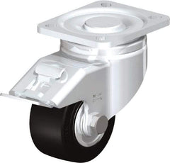 Blickle - 3" Diam x 1-49/64" Wide x 4-23/32" OAH Top Plate Mount Swivel Caster with Brake - Solid Rubber, 440 Lb Capacity, Ball Bearing, 3-15/16 x 3-3/8" Plate - Americas Industrial Supply