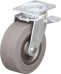 Blickle - 8" Diam x 3-9/64" Wide x 9-41/64" OAH Top Plate Mount Swivel Caster with Brake - Solid Rubber, 1,870 Lb Capacity, Ball Bearing, 5-1/2 x 4-3/8" Plate - Americas Industrial Supply