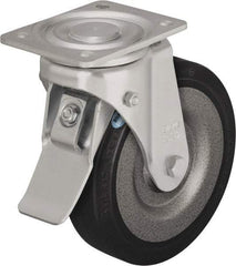 Blickle - 6-1/2" Diam x 1-31/32" Wide x 7-61/64" OAH Top Plate Mount Swivel Caster with Brake - Solid Rubber, 990 Lb Capacity, Ball Bearing, 5-1/2 x 4-3/8" Plate - Americas Industrial Supply
