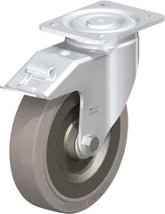 Blickle - 8" Diam x 1-31/32" Wide x 9-41/64" OAH Top Plate Mount Swivel Caster with Brake - Solid Rubber, 1,320 Lb Capacity, Ball Bearing, 5-1/2 x 4-3/8" Plate - Americas Industrial Supply