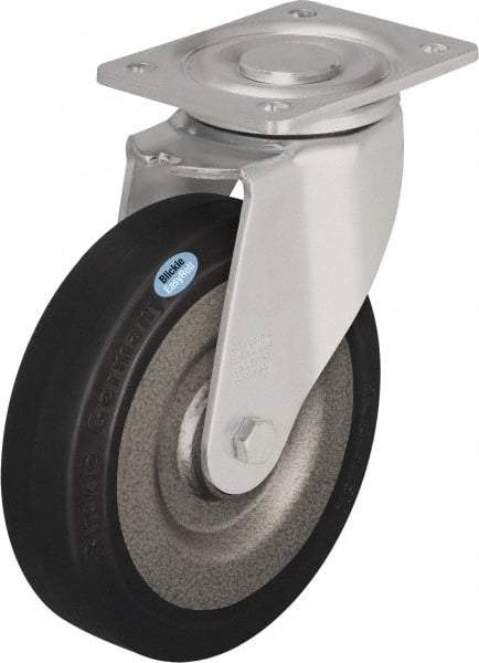Blickle - 6-1/2" Diam x 1-31/32" Wide x 7-61/64" OAH Top Plate Mount Swivel Caster - Solid Rubber, 990 Lb Capacity, Ball Bearing, 5-1/2 x 4-3/8" Plate - Americas Industrial Supply