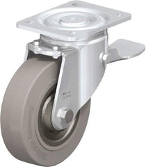 Blickle - 6-1/2" Diam x 1-31/32" Wide x 7-61/64" OAH Top Plate Mount Swivel Caster with Brake - Solid Rubber, 990 Lb Capacity, Ball Bearing, 5-1/2 x 4-3/8" Plate - Americas Industrial Supply