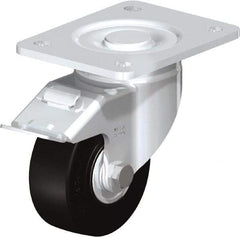 Blickle - 4" Diam x 1-49/64" Wide x 5-33/64" OAH Top Plate Mount Swivel Caster with Brake - Solid Rubber, 594 Lb Capacity, Ball Bearing, 5-1/2 x 4-3/8" Plate - Americas Industrial Supply