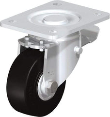Blickle - 4" Diam x 1-49/64" Wide x 5-33/64" OAH Top Plate Mount Swivel Caster with Brake - Solid Rubber, 594 Lb Capacity, Ball Bearing, 5-1/2 x 4-3/8" Plate - Americas Industrial Supply