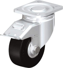 Blickle - 4" Diam x 1-49/64" Wide x 5-33/64" OAH Top Plate Mount Swivel Caster with Brake - Solid Rubber, 594 Lb Capacity, Ball Bearing, 3-15/16 x 3-3/8" Plate - Americas Industrial Supply