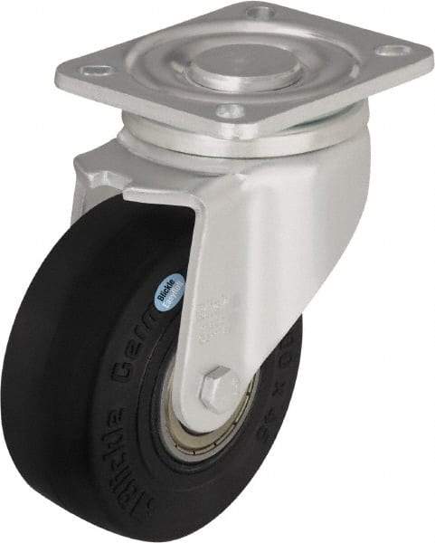 Blickle - 4" Diam x 1-49/64" Wide x 5-33/64" OAH Top Plate Mount Swivel Caster - Solid Rubber, 594 Lb Capacity, Ball Bearing, 3-15/16 x 3-3/8" Plate - Americas Industrial Supply