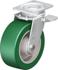 Blickle - 8" Diam x 3-9/64" Wide x 9-41/64" OAH Top Plate Mount Swivel Caster with Brake - Polyurethane-Elastomer Blickle Softhane, 1,760 Lb Capacity, Ball Bearing, 5-1/2 x 4-3/8" Plate - Americas Industrial Supply