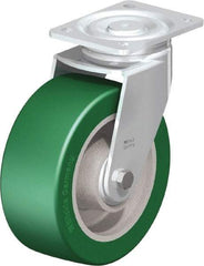 Blickle - 8" Diam x 3-9/64" Wide x 9-41/64" OAH Top Plate Mount Swivel Caster - Polyurethane-Elastomer Blickle Softhane, 1,760 Lb Capacity, Ball Bearing, 5-1/2 x 4-3/8" Plate - Americas Industrial Supply