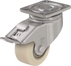 Blickle - 3" Diam x 1-37/64" Wide x 4-23/32" OAH Top Plate Mount Swivel Caster with Brake - Impact-Resistant Cast Nylon, 1,540 Lb Capacity, Ball Bearing, 3-15/16 x 3-3/8" Plate - Americas Industrial Supply