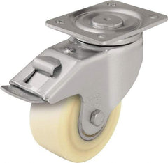 Blickle - 5" Diam x 2-5/32" Wide x 6-11/16" OAH Top Plate Mount Swivel Caster with Brake - Impact-Resistant Cast Nylon, 1,980 Lb Capacity, Ball Bearing, 5-1/2 x 4-3/8" Plate - Americas Industrial Supply