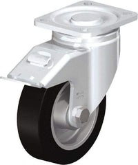 Blickle - 5" Diam x 1-9/16" Wide x 6-1/2" OAH Top Plate Mount Swivel Caster with Brake - Solid Rubber, 550 Lb Capacity, Ball Bearing, 3-15/16 x 3-3/8" Plate - Americas Industrial Supply