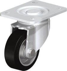 Blickle - 4" Diam x 1-9/16" Wide x 5-33/64" OAH Top Plate Mount Swivel Caster - Solid Rubber, 440 Lb Capacity, Ball Bearing, 5-1/2 x 4-3/8" Plate - Americas Industrial Supply